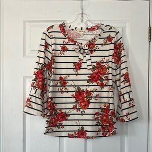 Faith and Joy Red Floral Striped Blouse